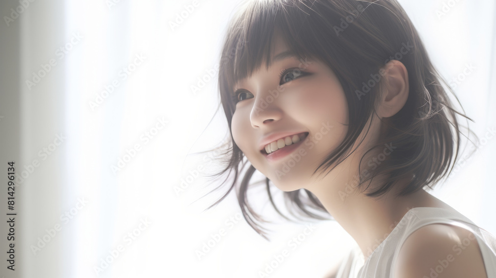 女性 横顔 明るい 女性 横顔 明るい