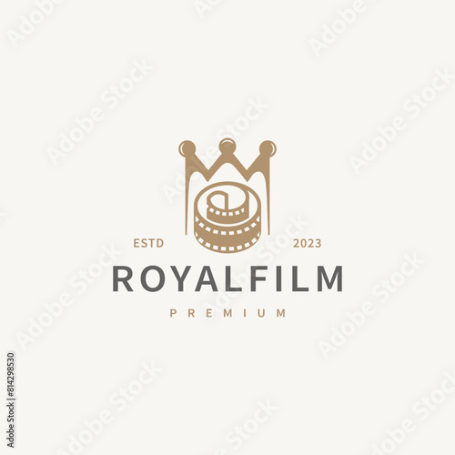 Film strip and crown combined illustration for Royal film logo design