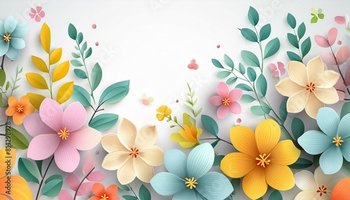 Floral and botanical background  Abstract pattern with spring flowers on a white background