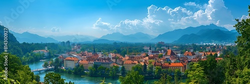 Ljubljana, Slovenia, August 5, 2019, Picturesque city view from the review site Ljubljanski grad realistic nature and landscape photo
