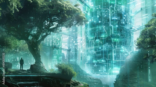 View of a forest growing in a former sci-fi world building. 
