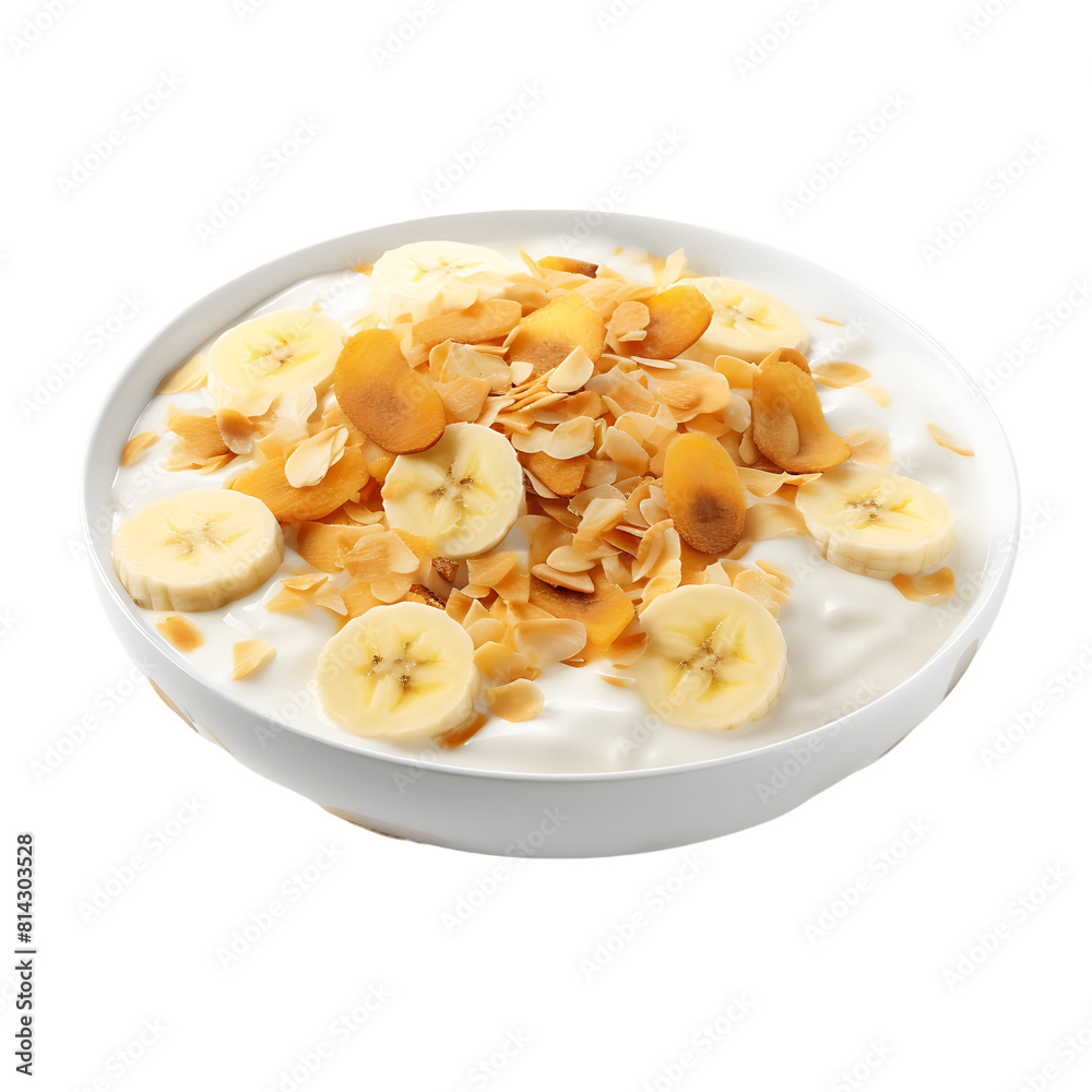 Gourmet Vanilla Pudding Bowl Banana Slices and Crispy Cereal Gourmet Vanilla Pudding Bowl Banana Slices and Crispy Cereal