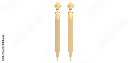 Stunning Long Fashion Tassel Earrings, Gold Chain Vertical Bar Metallic Dangling Earrings Vector Illustration.	