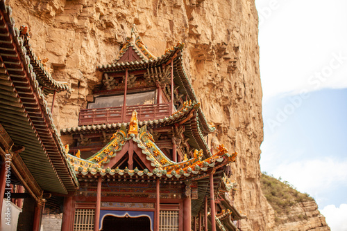Hengshan Hanging Temple, Hanging Monastery, is a temple built into a cliff near Mount Heng in Hunyuan County, Datong City, Shanxi Province, China. photo