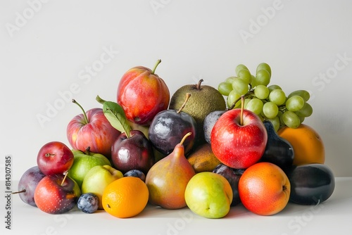 3D Realistic Mixed Fruits on white background. And AI generate mixed fruits arranged in a visually appealing way on a plain white background. Consider the placement of each fruit to create a balanced.