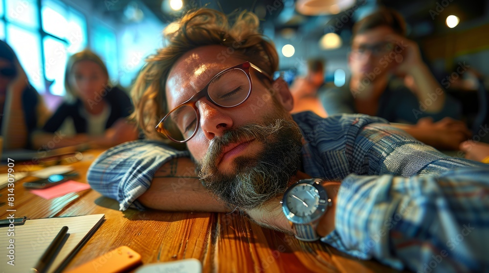 Bored businesspeople boring and sleeping during a meeting in office. Bored businesspeople boring and sleeping during a meeting in office.