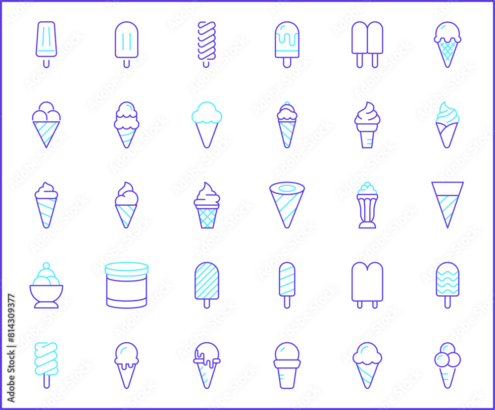 Set of Ice cream and popsicle Icons line style. Contains such Icons as dessert, cone, waffle, vanilla, yammy, soft, stick, scoop And Other Elements. Set of Ice cream and popsicle Icons line style. Contains such Icons as dessert, cone, waffle, vanilla, yammy, soft, stick, scoop And Other Elements.