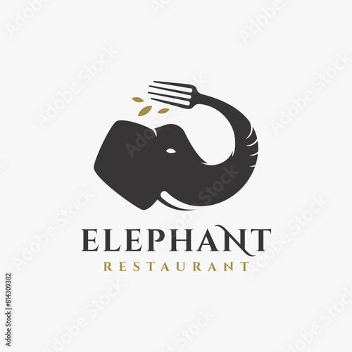 Creative fork and elephant logo icon vector on white background.