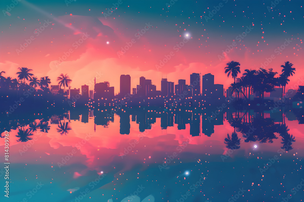 Vaporwave Sunset: A Surreal Journey From Pastel Cityscape to Starlit Sky