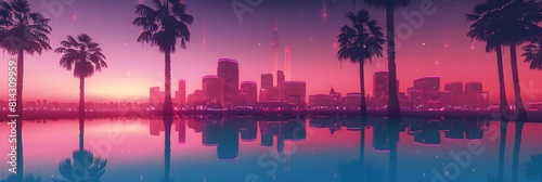 Vaporwave Sunset: A Surreal Journey From Pastel Cityscape to Starlit Sky © Sara