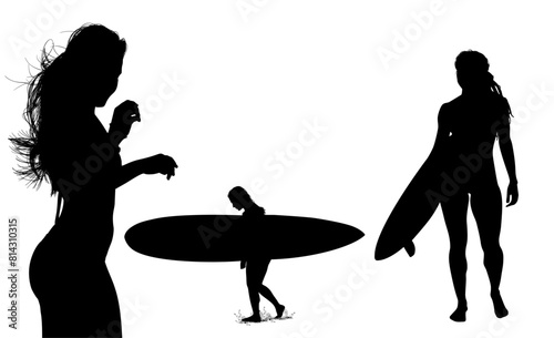 surfistas, contraluz, vector, tabla, surf, mar, atardecer, mujer surfista, silueta, tablista, ilustracion, arte surf, rosa, surfista en la playa, chica surf, mujer