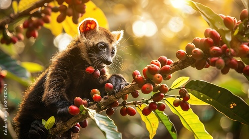 Civet eating red coffee beans photo