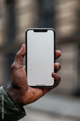 Hand holding iPhone mockup template