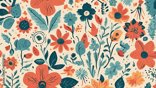 Vibrant Botanical An Intricate Seamless Floral and Flowers Illustration Pattern Background