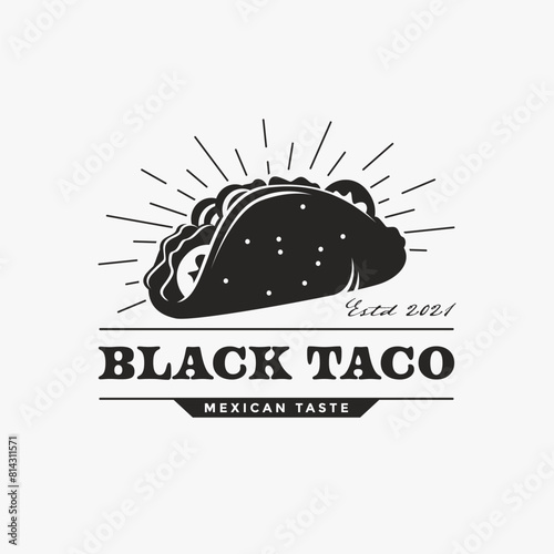 Vintage retro hipster Taco logo design vector illustration, mexican culinary food logo design