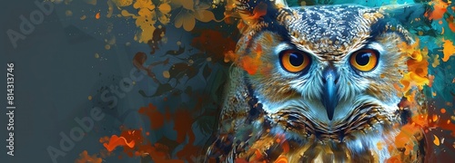 Abstract animal Owl portrait with colorful double exposure paint with Generative AI.