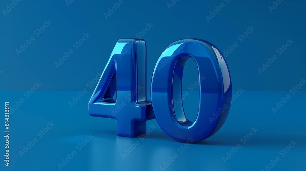 A realistic glossy 3D-style imitation of the number 40 in blue, set against a matching blue background A realistic glossy 3D-style imitation of the number 40 in blue, set against a matching blue background