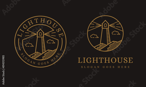 Elegance Shinning lighthouse logo vector template on dark  background