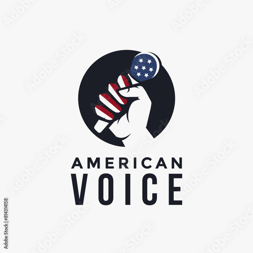 American voice microphone logo icon vector template on white background,  American podcast logo