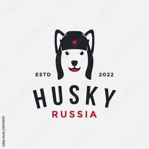 Siberian Husky with russian hat ushanka logo icon vector template on white background