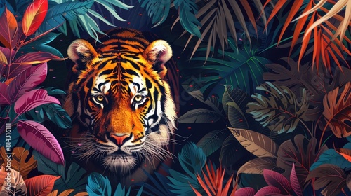 Majestic Tiger Amidst Lush Jungle Foliage 