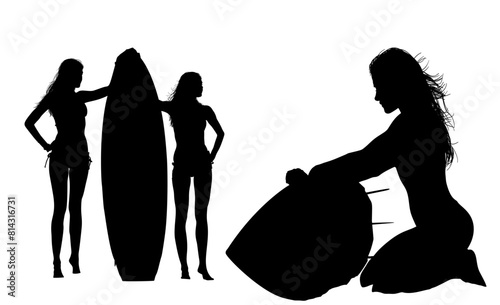 surfistas, contraluz, vector, tabla, surf, mar, atardecer, mujer surfista, silueta, tablista, ilustracion, arte surf, rosa, surfista en la playa, chica surf, mujer