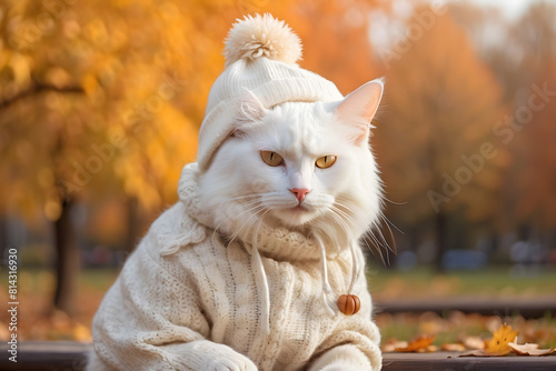 Wallpaper Mural white cat wearing a white hoodie and hat Torontodigital.ca