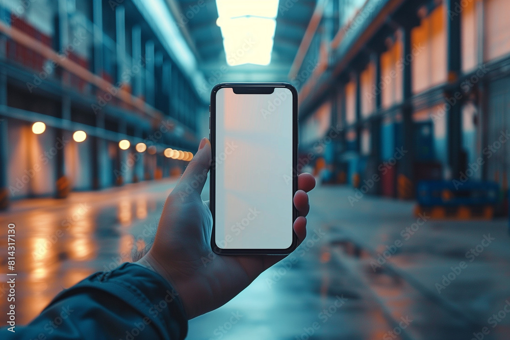 Hand Holding iPhone Mockups in a Warehouse Hand Holding iPhone Mockups in a Warehouse