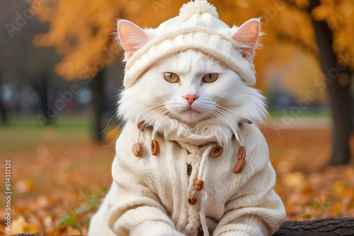 Wallpaper Mural white cat wearing a white hoodie and hat Torontodigital.ca