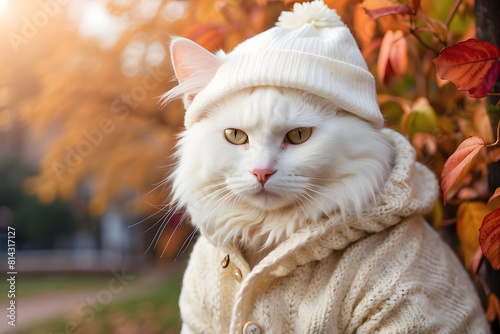 Wallpaper Mural white cat wearing a white hoodie and hat Torontodigital.ca