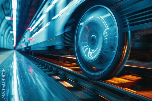 high-speed train wheel in motion. © Syazays
