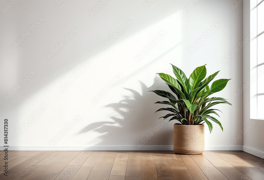 white wall interior room with potted plant