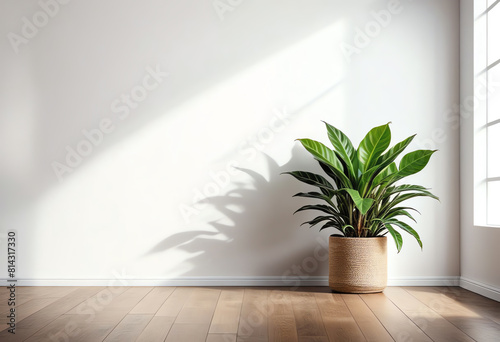 white wall interior room with potted plant