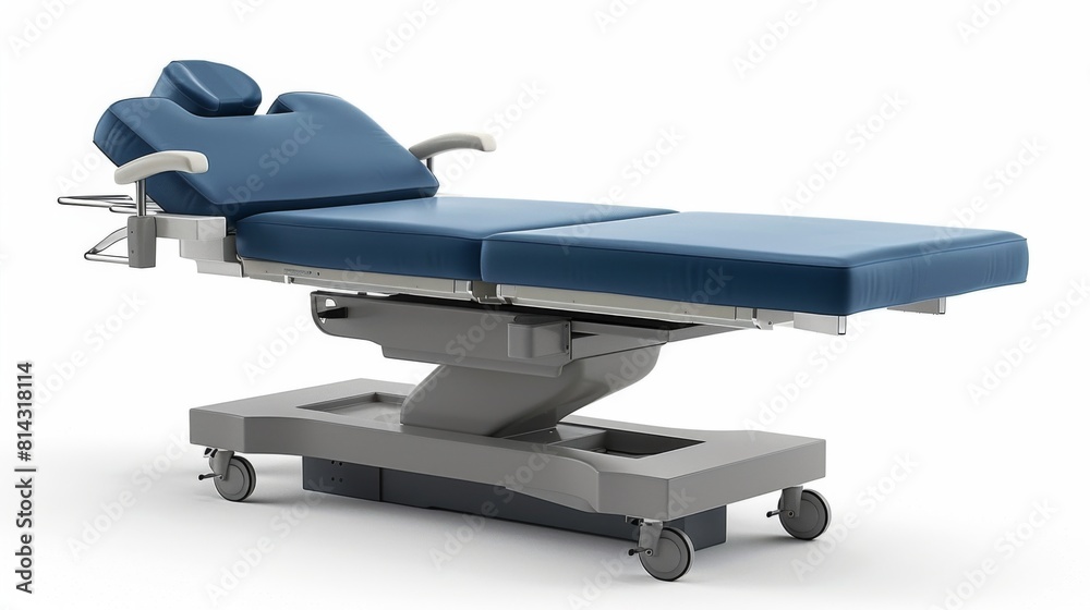 An advanced bariatric surgery table, designed for heavy-duty use, isolated on white. An advanced bariatric surgery table, designed for heavy-duty use, isolated on white.