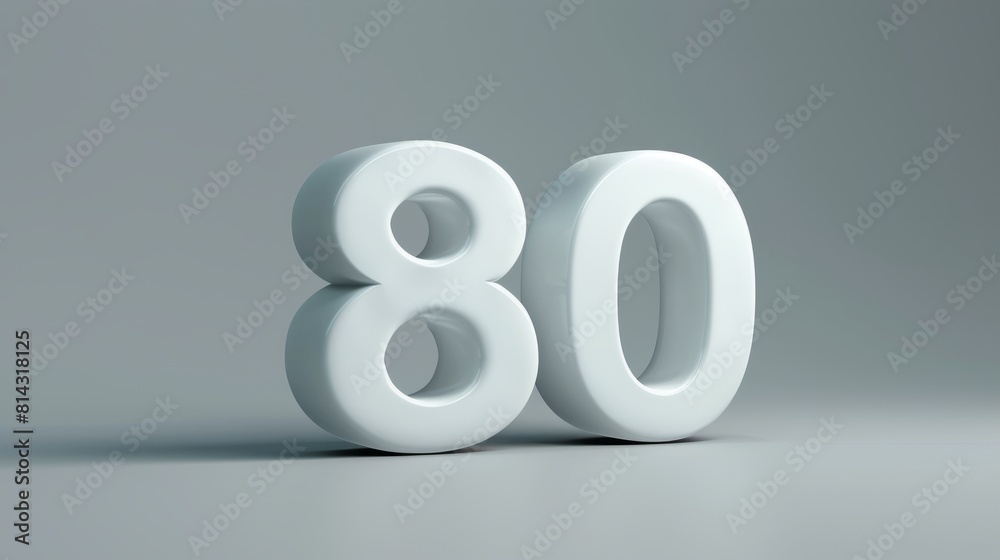 Realistic glossy number 80 in 3D style imitation on a plain gray background Realistic glossy number 80 in 3D style imitation on a plain gray background