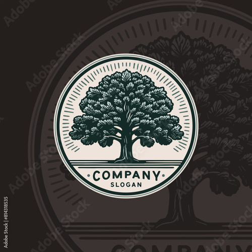 Oak tree logo vintage badge illustration