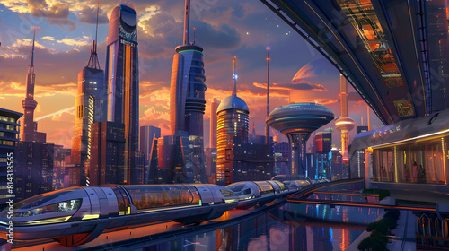 Futuristic Metropolis Bathed in Twilight: An Exemplary Digital Illustration