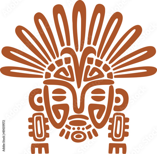 Aztec and Mayan totem mask, tribal symbol of Maya and Inca chief, vector ethnic tattoo. Ancient Mexican, Aztec and Mayan historic symbol of tribe chief warrior or religious deity in ritual mask