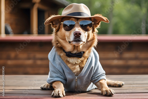 Wallpaper Mural dog wearing hat and glasses on the beach Torontodigital.ca