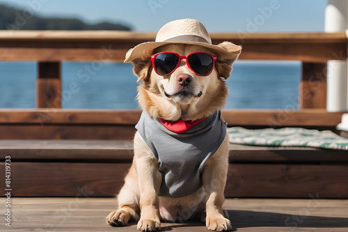 Wallpaper Mural dog wearing hat and glasses on the beach Torontodigital.ca