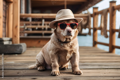 Wallpaper Mural dog wearing hat and glasses on the beach Torontodigital.ca