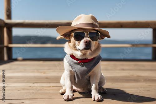 Wallpaper Mural dog wearing hat and glasses on the beach Torontodigital.ca
