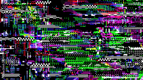Retro pixel glitch background of TV screen with color noise pixels, abstract vector texture. Broken TV screen digital error or VHS video and retro television distortion signal on glitch noise screen