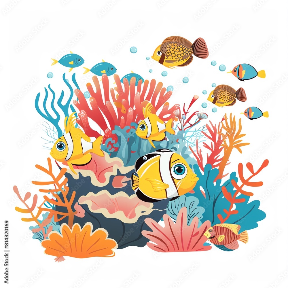 Fototapeta premium A illustration of a coral reef with a variety of fish