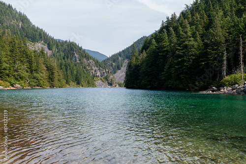 Beautiful waters of the Lindeman Lake Fraser Valley park and mountains