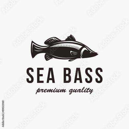 Vintage Sea bass fish logo icon vector template on white background