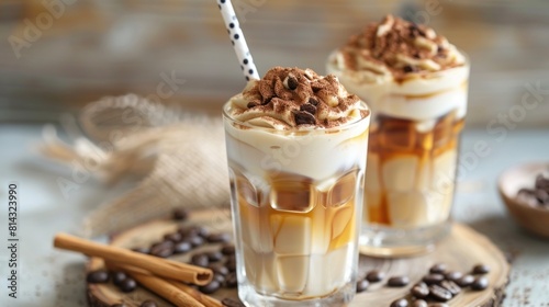 Creamy Coffee Jelly is a popular delicious coffee based dessert made of coffee flavored jelly cubes in a thick and delightful coffee infused cream. photo