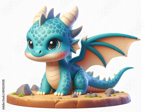 3D fantasy dragon, small size, cute. Mythology creature. Generative AI.
