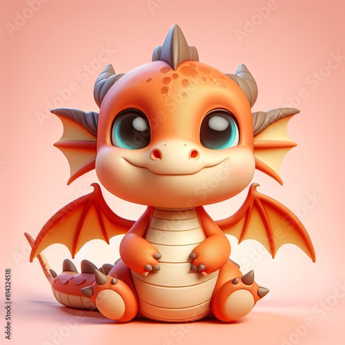 3D fantasy dragon, small size, cute. Mythology creature. Generative AI.
