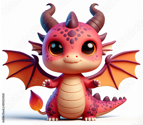 3D fantasy dragon, small size, cute. Mythology creature. Generative AI.